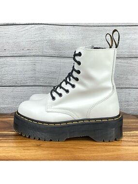 Dr. Martens Jadon White Smooth Leather Platform Boot Side Zip Womens Shoe Size 7